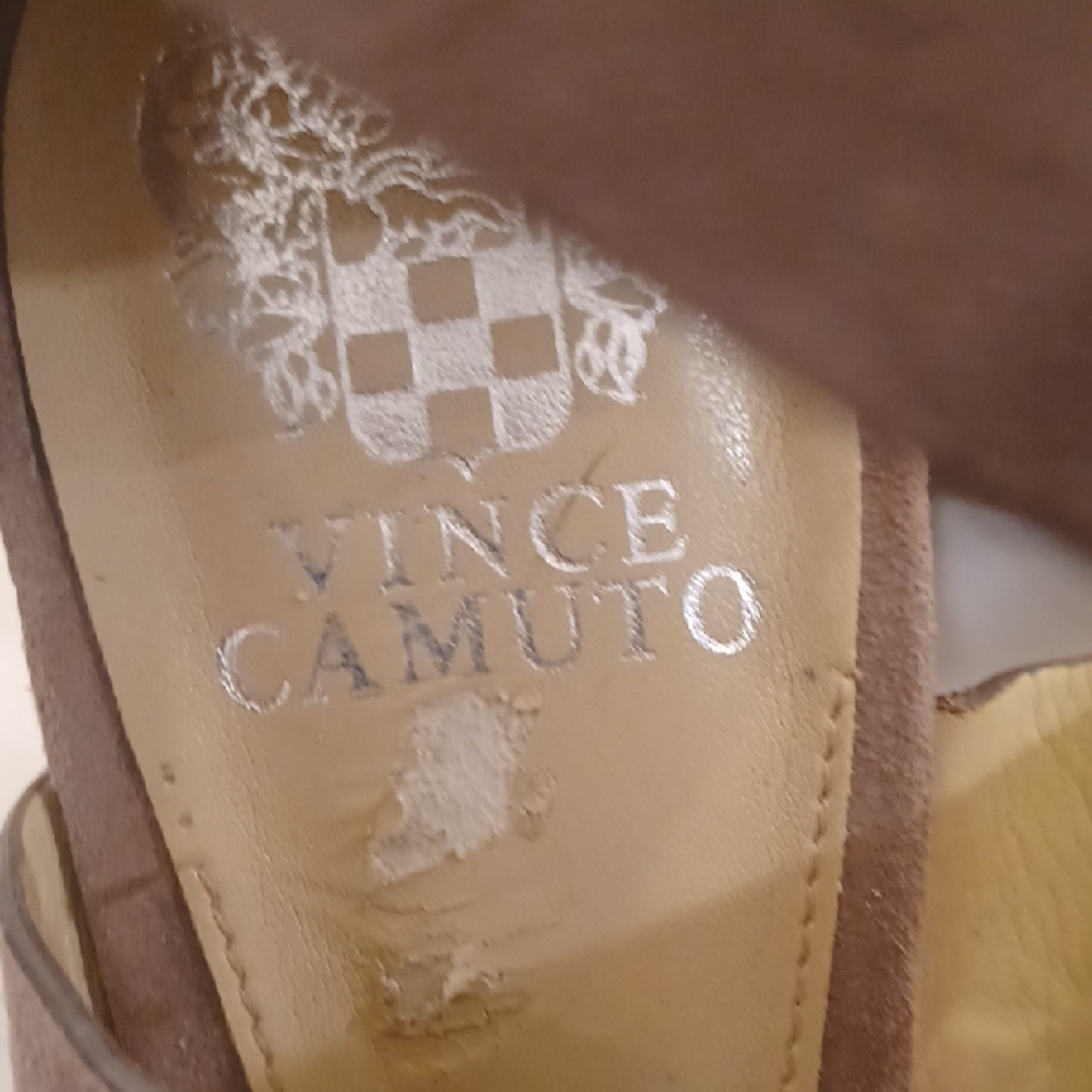 Vince Camuto Milena Tan & Brown Wedge Faux Suede Criss Cross Wedge Sandals Sz 10 - Picture 13 of 15